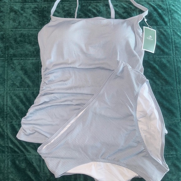 Grey/Blue Ribbed Swimsuit - Picture 2 of 5